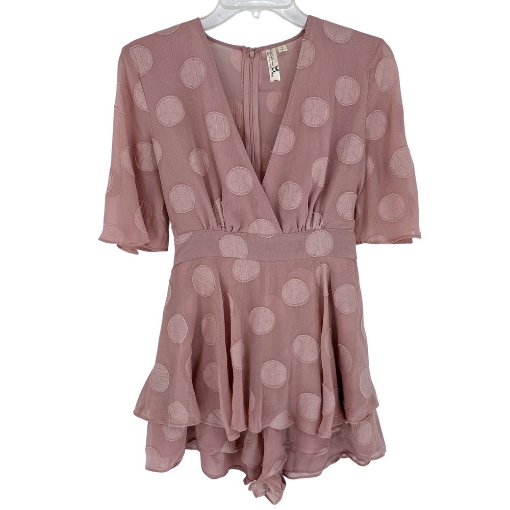 Dusty Mauve Polka Dot Romper Boho Romantic Flowy Soft Girl Size Medium